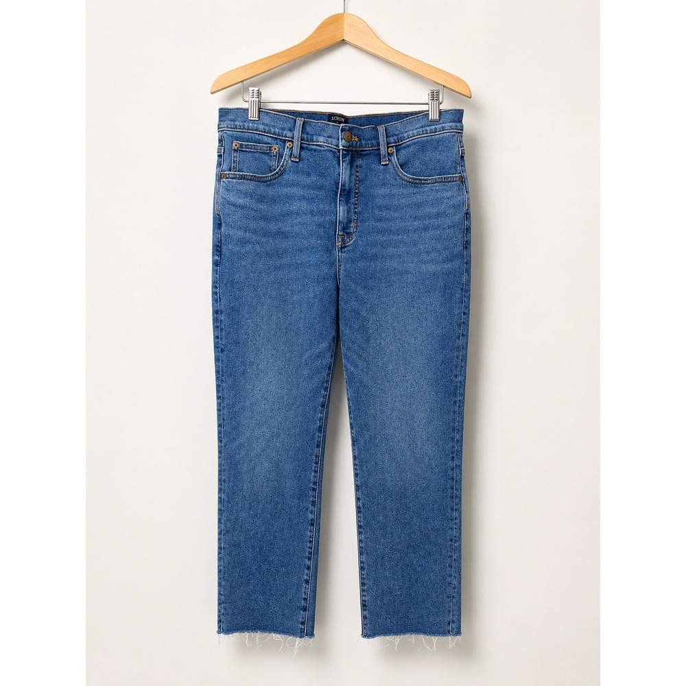 J.Crew 2024 Essential Straight All Day Stretch Jeans Raw Hem Blue Denim Size 31
